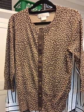 MICHAEL Michael Kors Beige and Brown SILK cardigan 3/4 Sleeve P/S